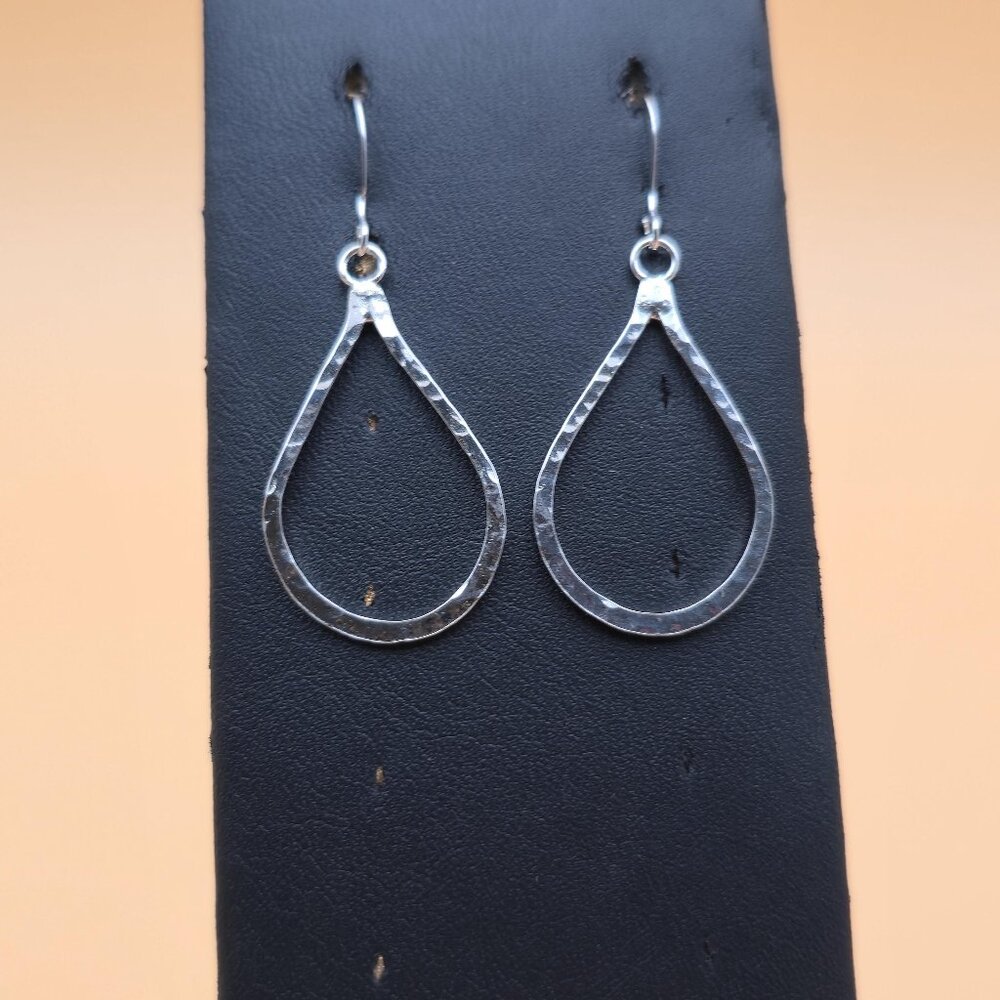 Sterling Silver Teardrop Hammered Dangle Earrings A4700
